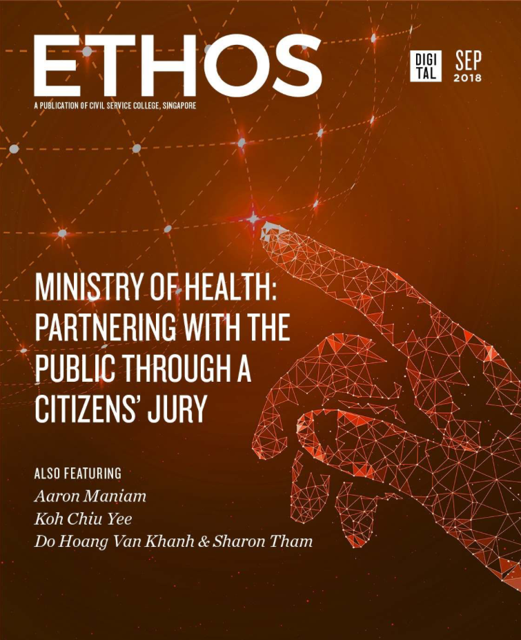 Cover of ETHOS magazine with the title "Ministry of Health: Partnering with the Public Through a Citizens' Jury."